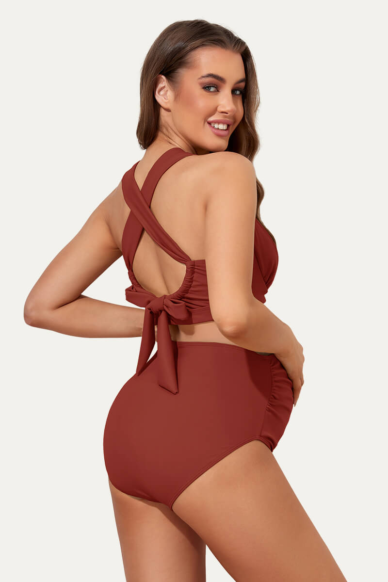 two-piece-maternity-suit-with-ruched-front-and-criss-cross-tie-back#color_monaco-red