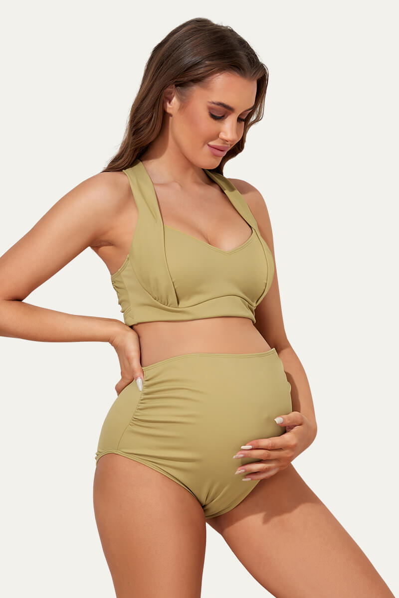 two-piece-maternity-suit-with-ruched-front-and-criss-cross-tie-back#color_honey-ginger