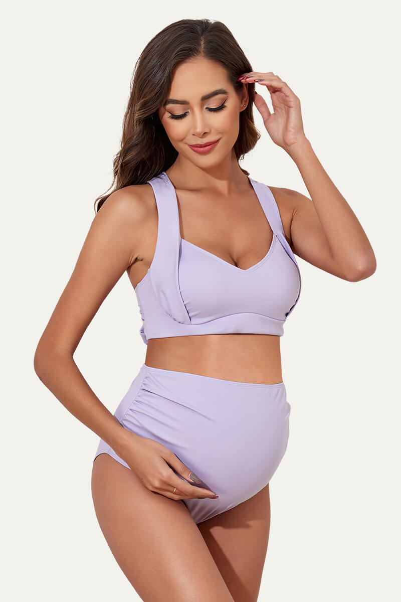 two-piece-maternity-suit-with-ruched-front-and-criss-cross-tie-back#color_violet