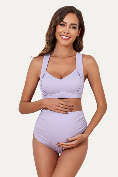two-piece-maternity-suit-with-ruched-front-and-criss-cross-tie-back#color_violet