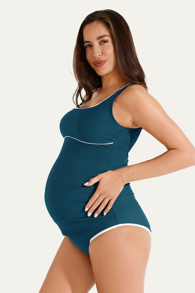 classic-sporty-t-back-two-piece-maternity-swimsuit-tankini#color_forest