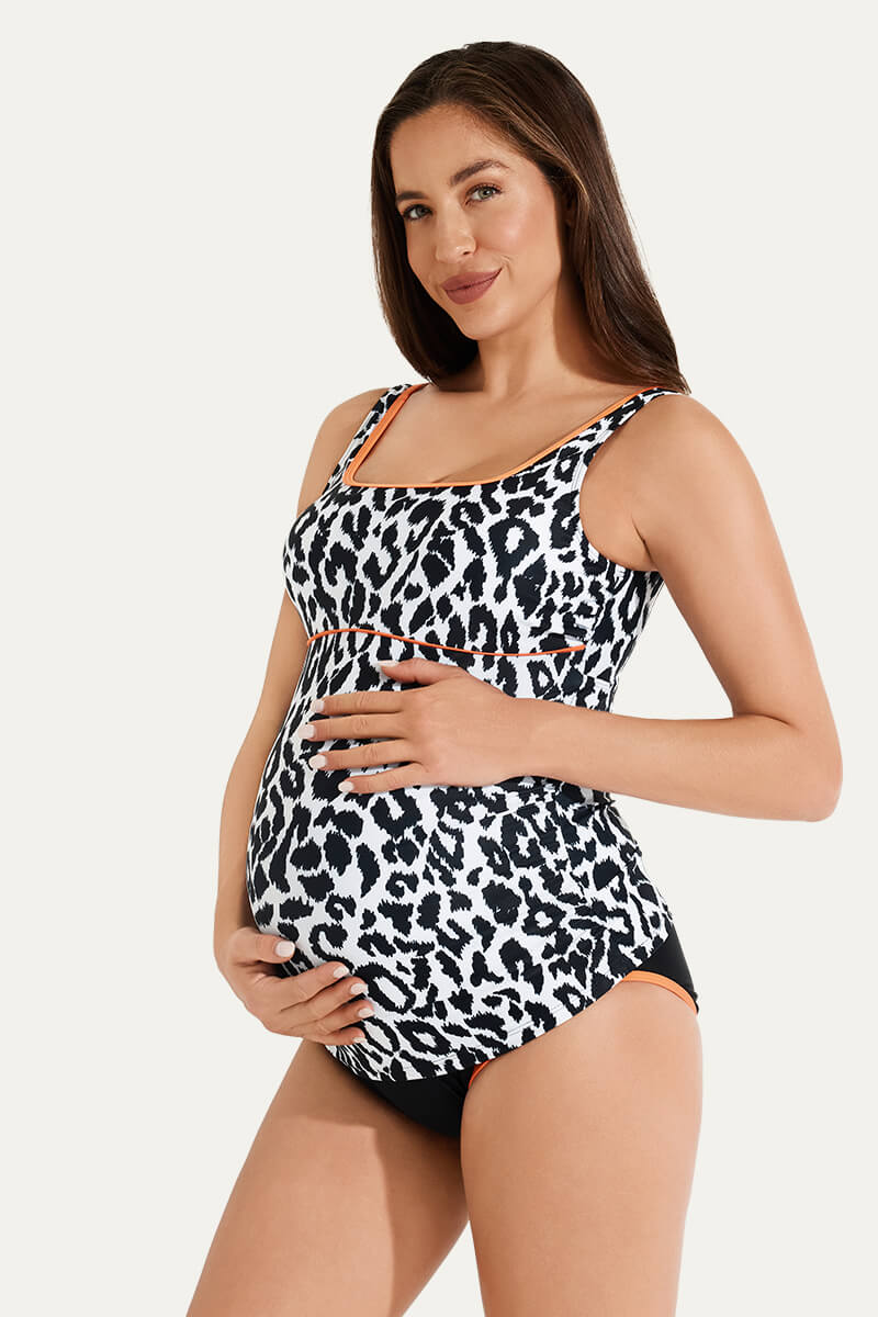 classic-sporty-t-back-two-piece-maternity-swimsuit-tankini#color_leopard-monochrome-black