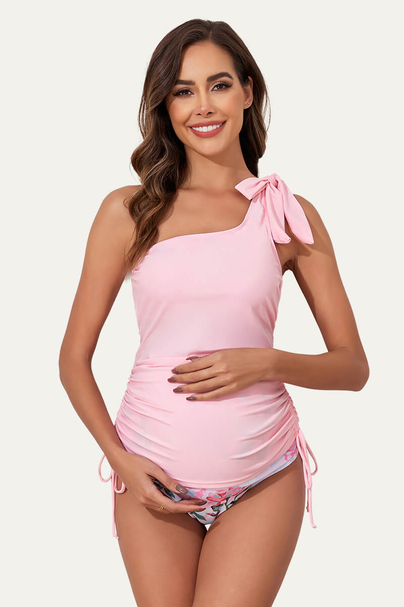 two-piece-one-shoulder-tie-bow-pregnancy-swimsuit#color_mauve-sweet-midsummer