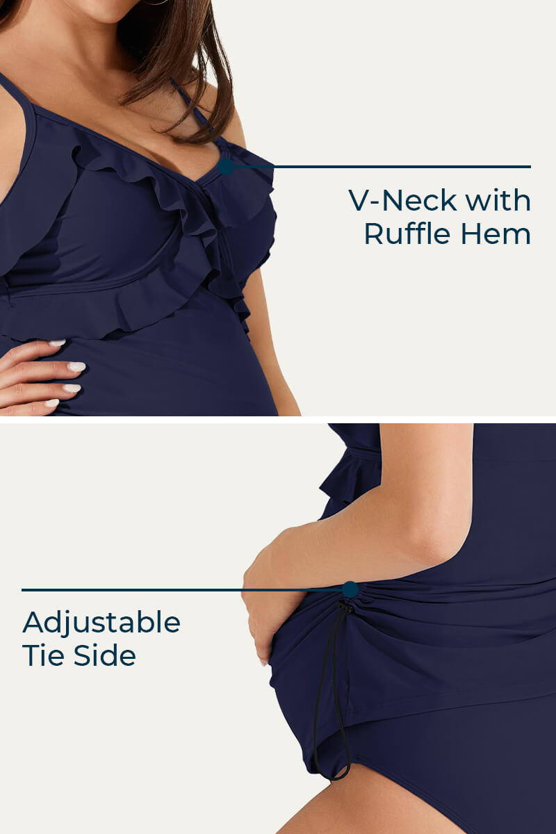 two-piece-v-neck-ruffle-front-maternity-tankini-dress#color_navy