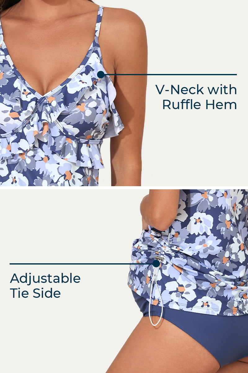 Two Piece V-Neck Ruffle Front Maternity Tankini Dress Dewdrop Blooms