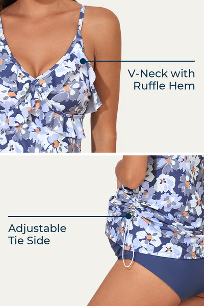 Two Piece V-Neck Ruffle Front Maternity Tankini Dress Dewdrop Blooms