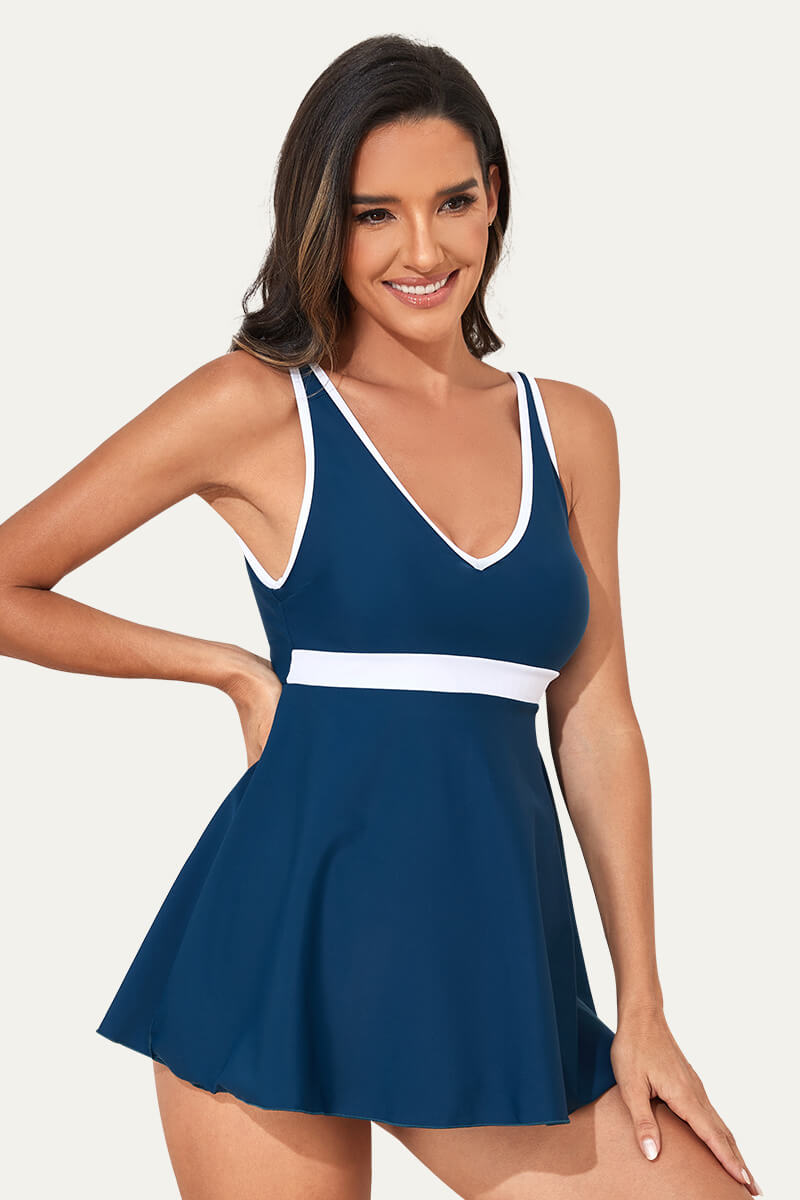 sexy-low-back-v-neck-one-piece-maternity-swim-dress#color_denim-blue-white