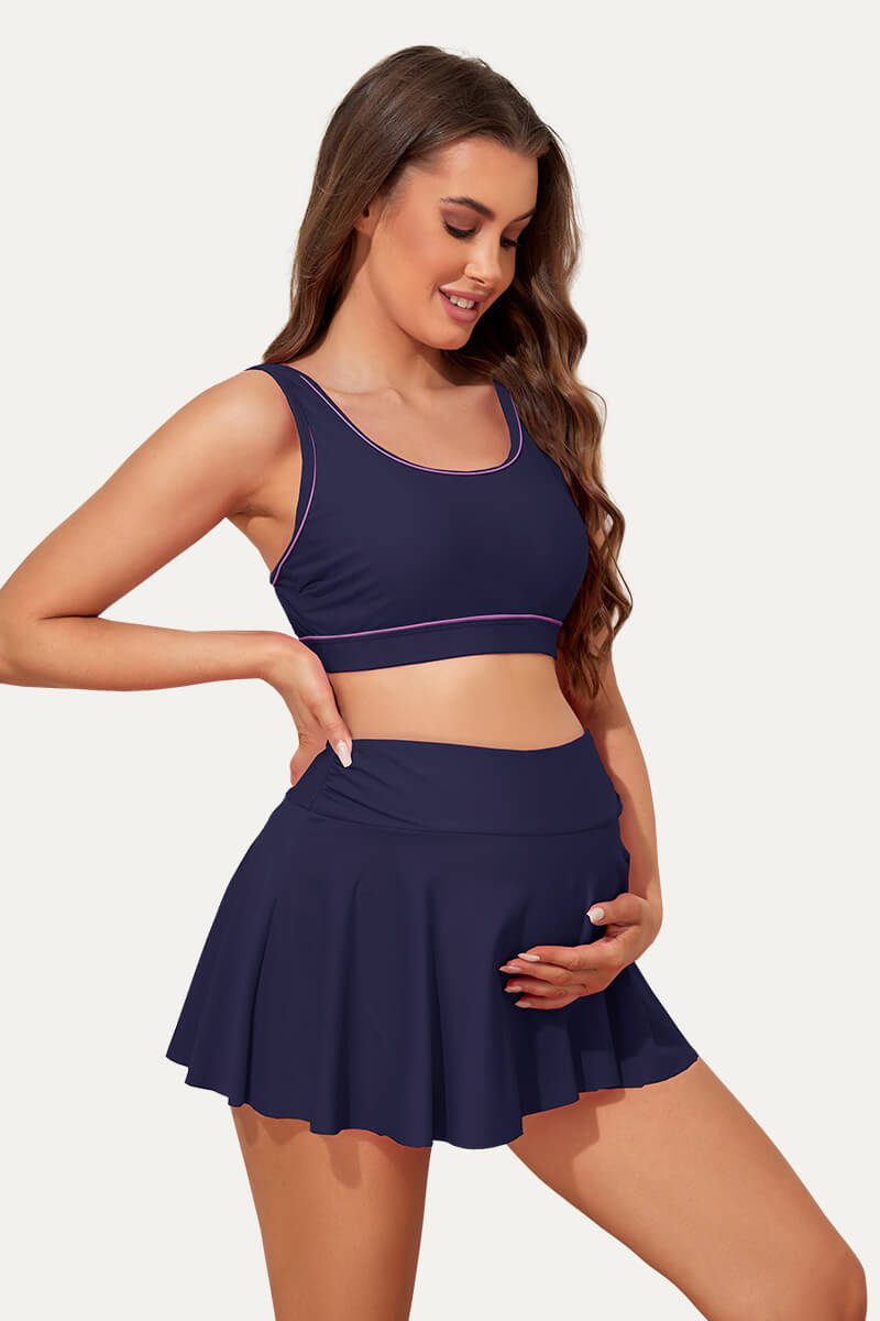 sports-style-high-waist-skirted-maternity-swimsuit-tennis-bikini-set#color_denim-blue