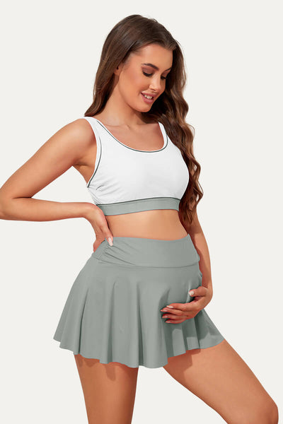 sports-style-high-waist-skirted-maternity-swimsuit-tennis-bikini-set#color_white-olive