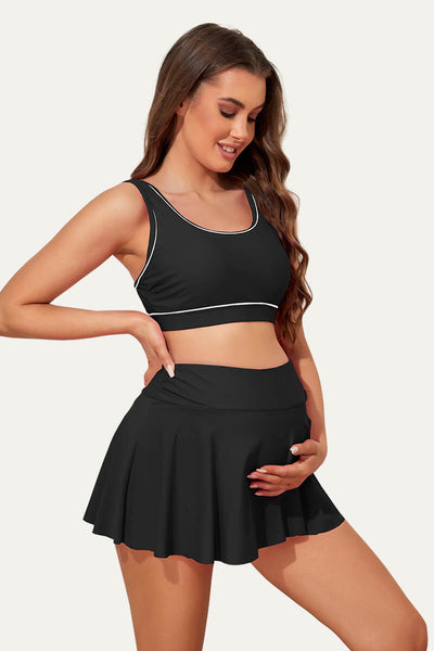 sports-style-high-waist-skirted-maternity-swimsuit-tennis-bikini-set#color_black