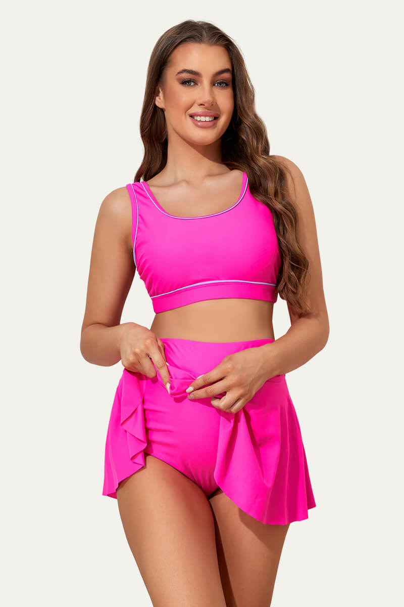 sports-style-high-waist-skirted-maternity-swimsuit-tennis-bikini-set#color_hot-pink