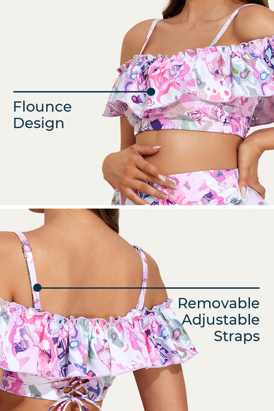 Flounce Off Shoulder Maternity Bathing Suit | Two Piece Bikini Set Illusory Geometry