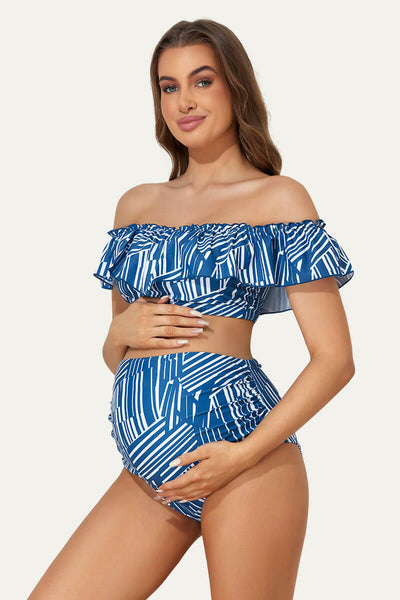 flounce-off-shoulder-maternity-bathing-suit-two-piece-bikini-set#color_blue-square-stripe