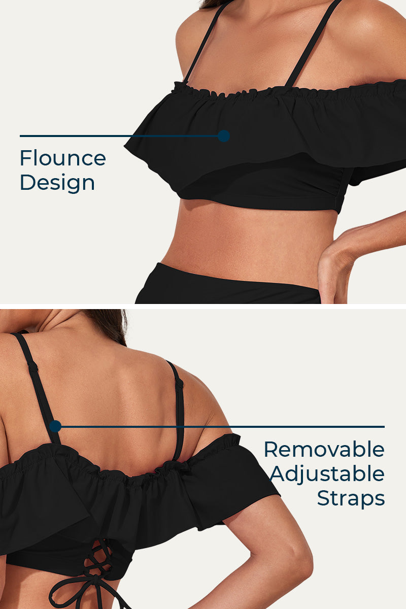 Flounce Off Shoulder Maternity Bathing Suit | Two Piece Bikini Set Black