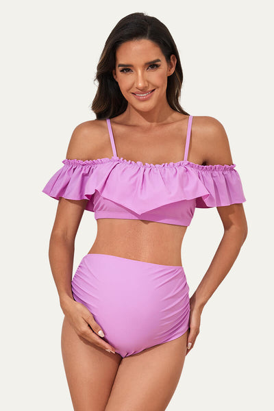 flounce-off-shoulder-maternity-bathing-suit-two-piece-bikini-set#color_violet