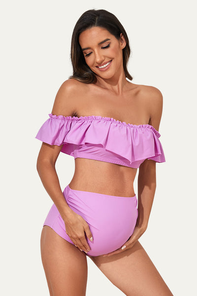 Flounce Off Shoulder Maternity Bathing Suit | Two Piece Bikini Set Violet