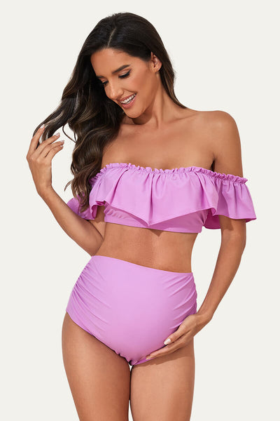 flounce-off-shoulder-maternity-bathing-suit-two-piece-bikini-set#color_violet