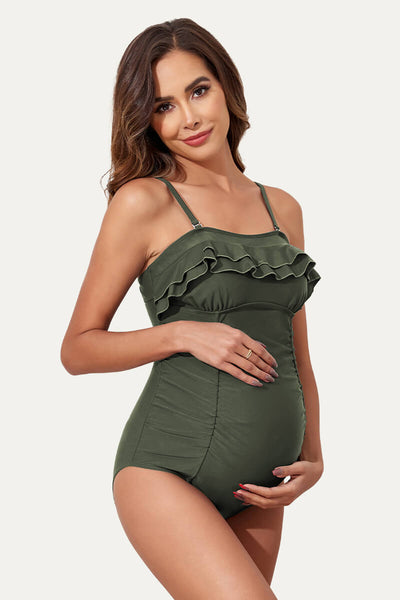 one-piece-double-layer-ruffles-pregnancy-swimwear#color_olive