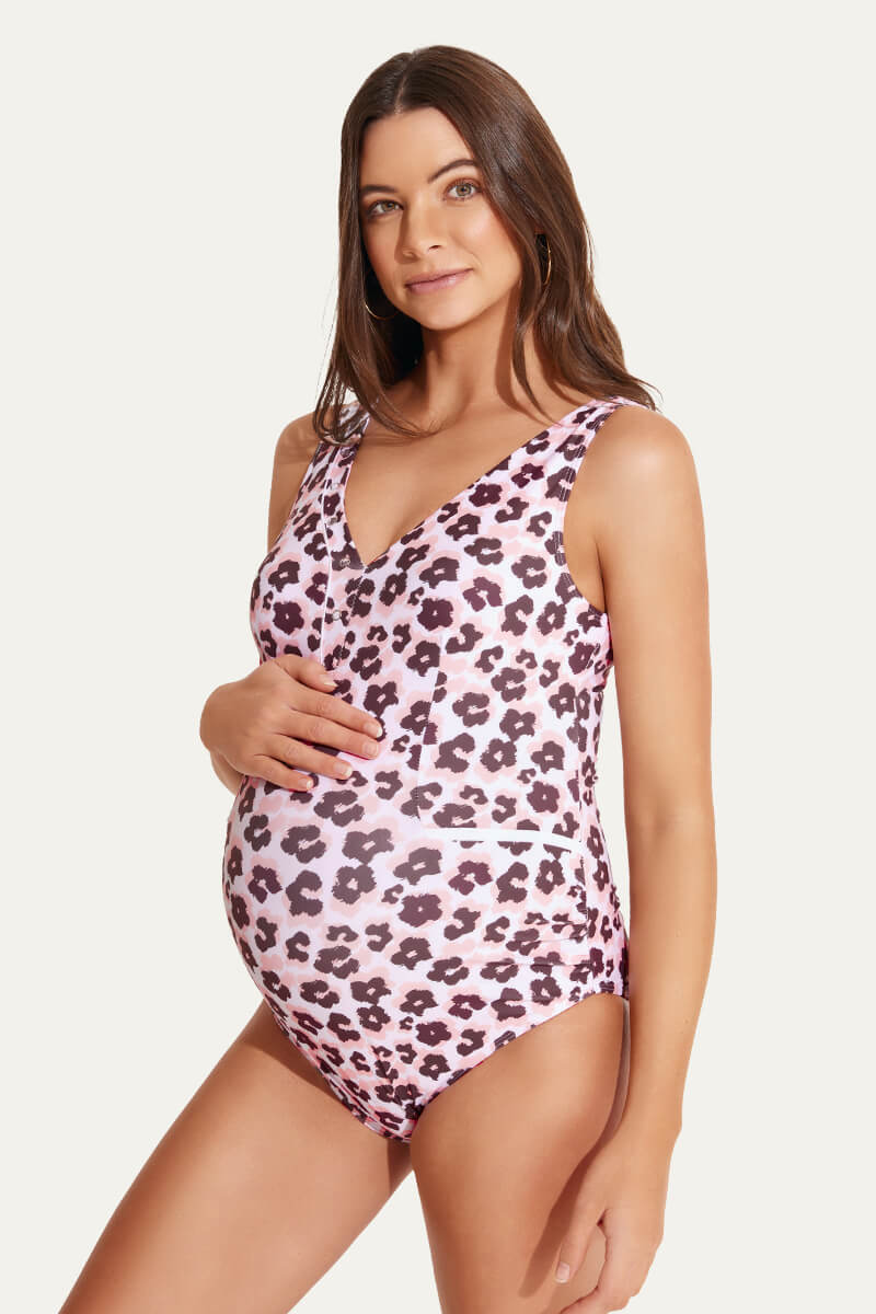 womens-one-piece-v-neck-bow-tie-back-maternity-swimsuits#color_floral-print-leopard
