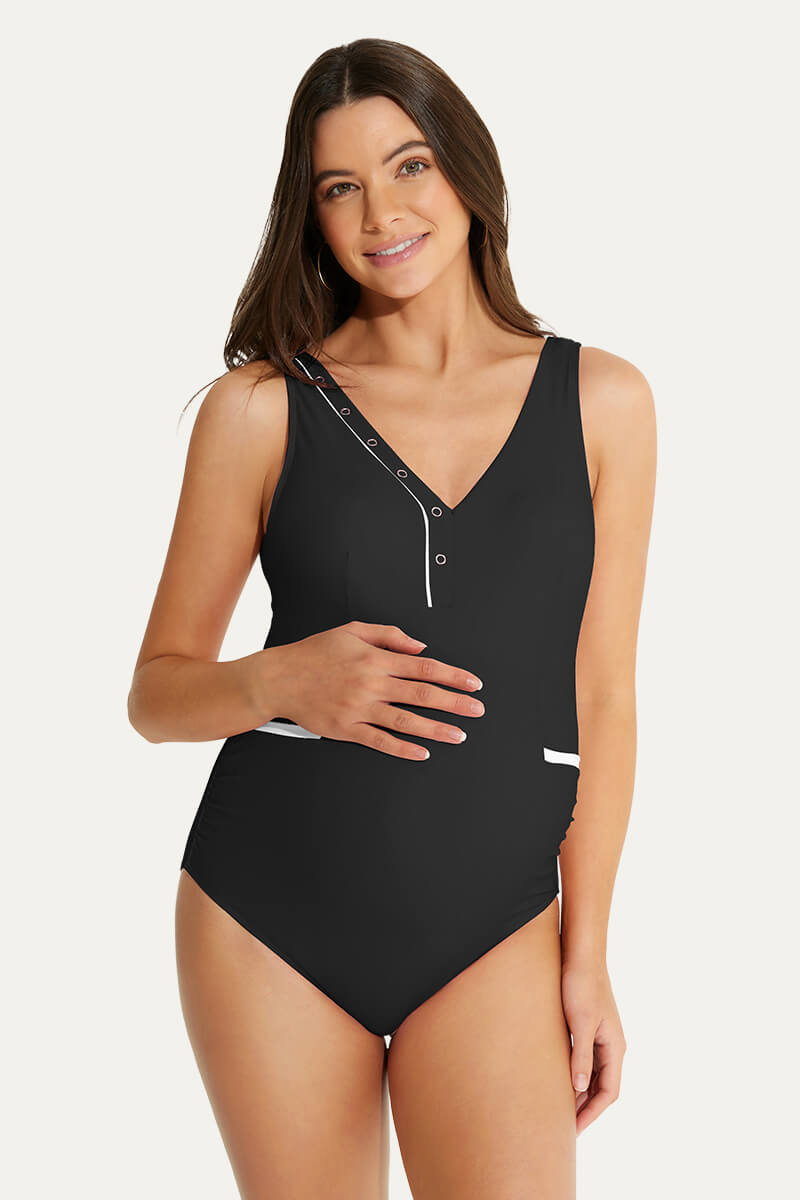 womens-one-piece-v-neck-bow-tie-back-maternity-swimsuits#color_black