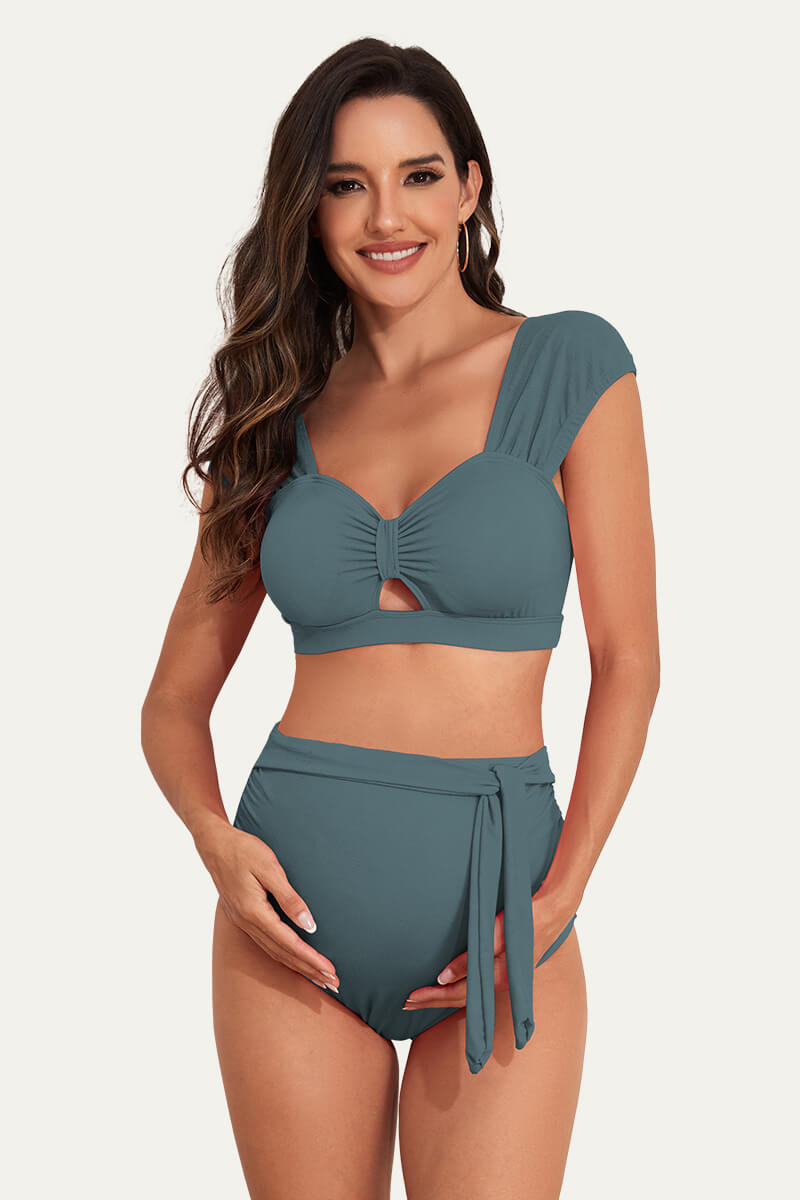two-piece-bow-tie-cutout-cute-maternity-swimsuit#color_lagoon