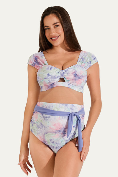 Two Piece Bow Tie Cutout Cute Maternity Swimsuit Inky Lavender