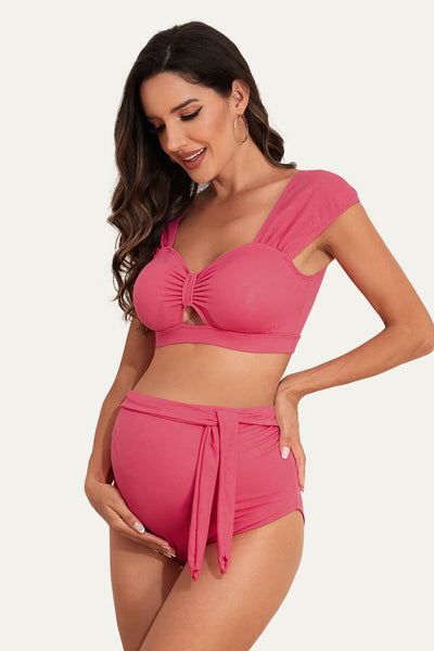 two-piece-bow-tie-cutout-cute-maternity-swimsuit#color_bright-red