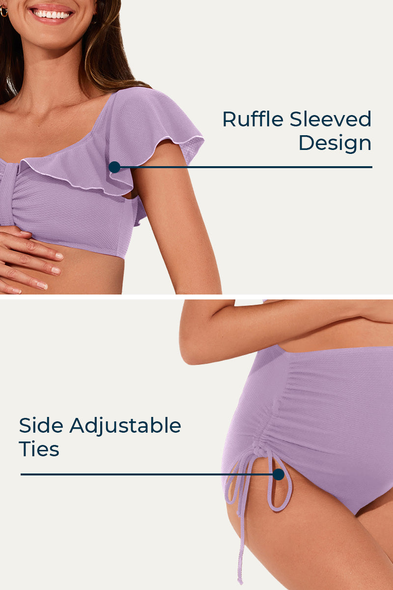 two-piece-ruffle-sleeved-side-tie-maternity-swimwear#color_violet