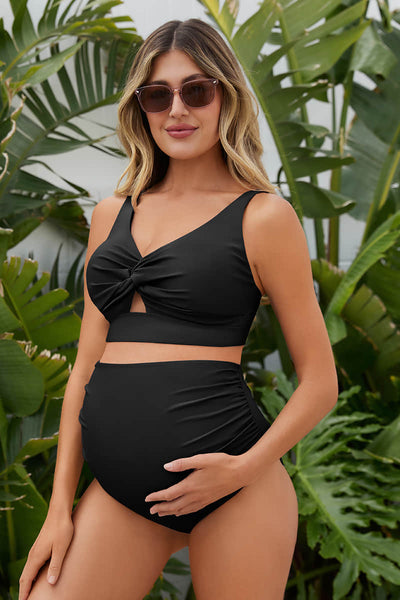 high-waisted-ruched-maternity-two-piece-bikini-with-twist-cutout#color_black