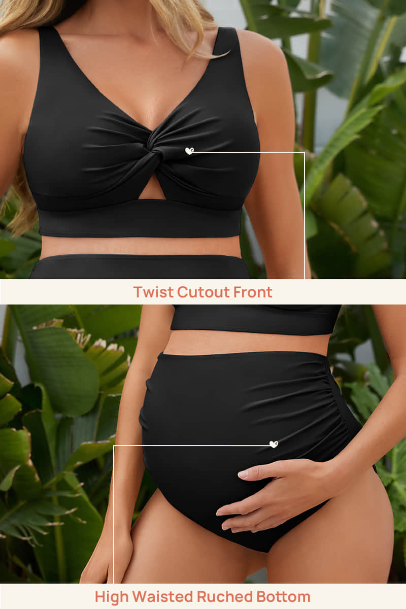 high-waisted-ruched-maternity-two-piece-bikini-with-twist-cutout#color_black