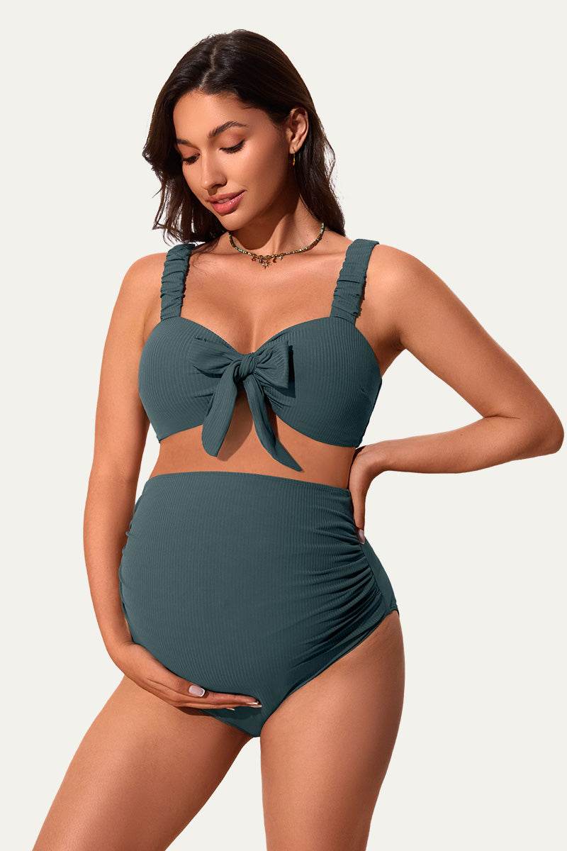 Summer Mae Maternity Bikini Top - Ribbed Button Front Swim Top For Pregnancy