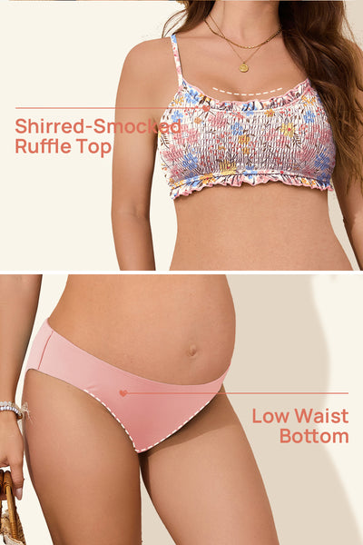 ruffle-trim-maternity-bikini-set-low-rise-bikini-bottom#color_pink-floral-medium-pink