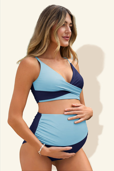 maternity-color-block-criss-cross-v-neck-bikini-high-waist-two-piece#color_baby-blue-navy