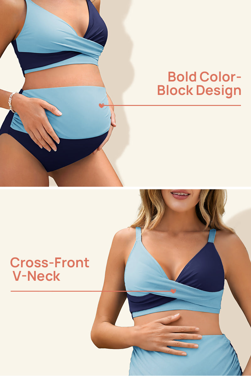 maternity-color-block-criss-cross-v-neck-bikini-high-waist-two-piece#color_baby-blue-navy