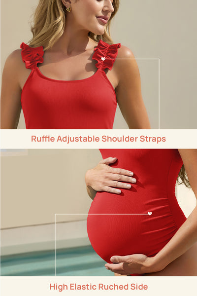 ribbed-maternity-one-piece-swimsuit-with-ruffle-scoop-neck#color_ruby