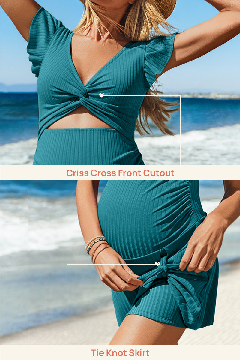 ribbed-maternity-one-piece-swimsuit-dress-with-tie-skirt-and-pocket#color_pine-green