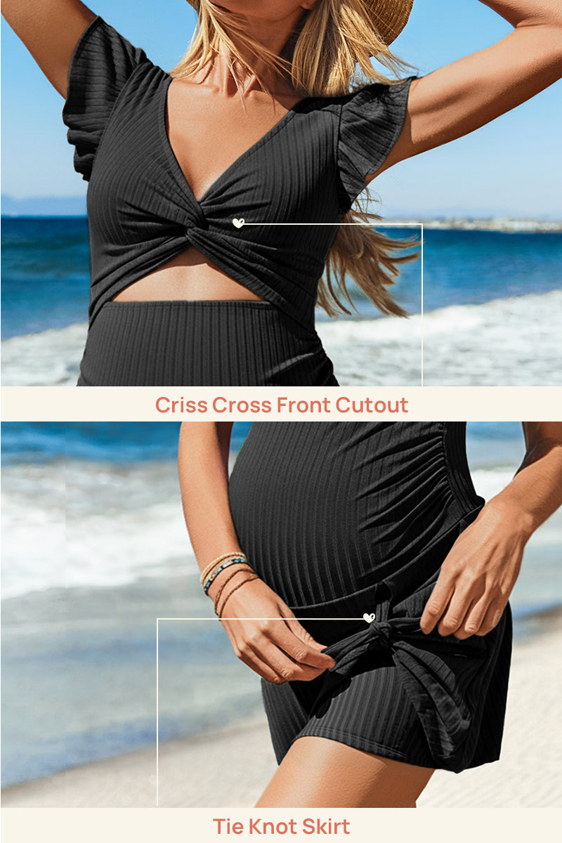 ribbed-maternity-one-piece-swimsuit-dress-with-tie-skirt-and-pocket#color_black