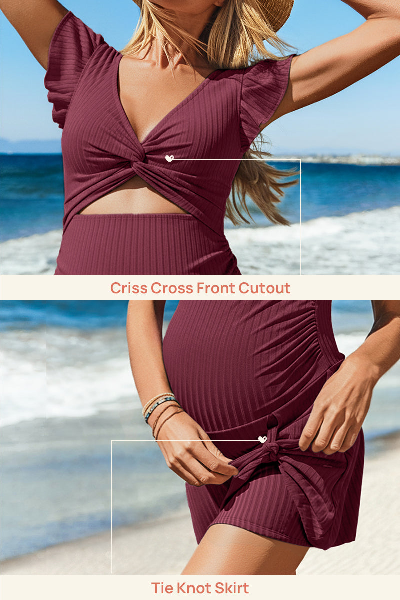 ribbed-maternity-one-piece-swimsuit-dress-with-tie-skirt-and-pocket#color_plum