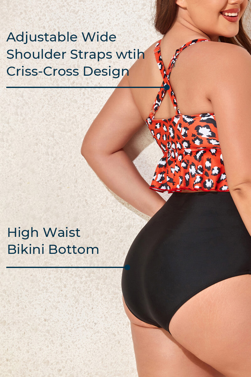 Plus Size Two Piece Ruffle Cut-out Bikini Bathing Suit