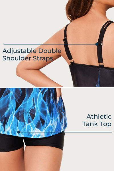 womens-two-piece-athletic-tummy-control-tankini-swimsuits#color_dancing-bonfire-black