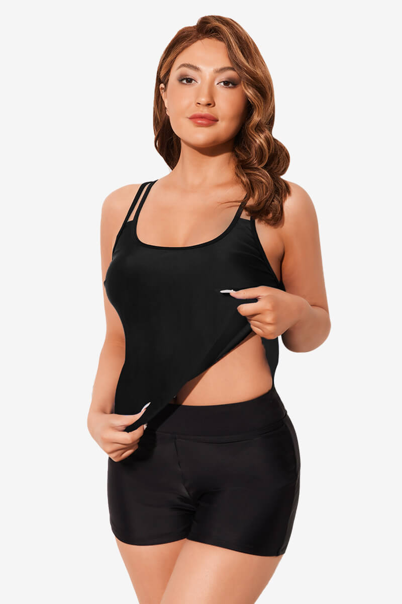 womens-two-piece-round-neckline-athletic-tankini-swimsuits-with-shorts#color_black