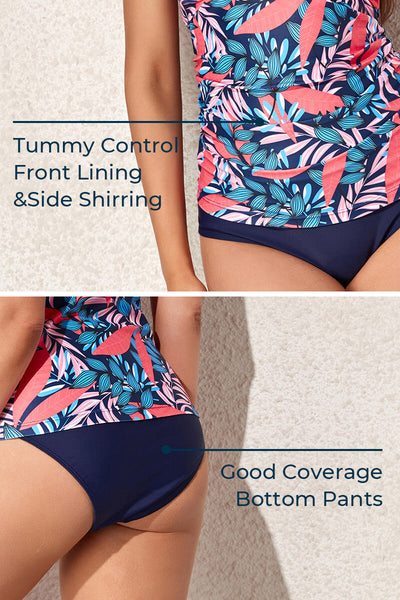 two-piece-v-neck-twist-front-criss-cross-back-tankini-swimsuit#color_cerulean-flamingo-leaf-navy