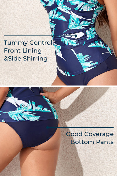 womens-two-piece-v-neck-ruched-tummy-control-tankini-swimsuit#color_sky-feather-navy