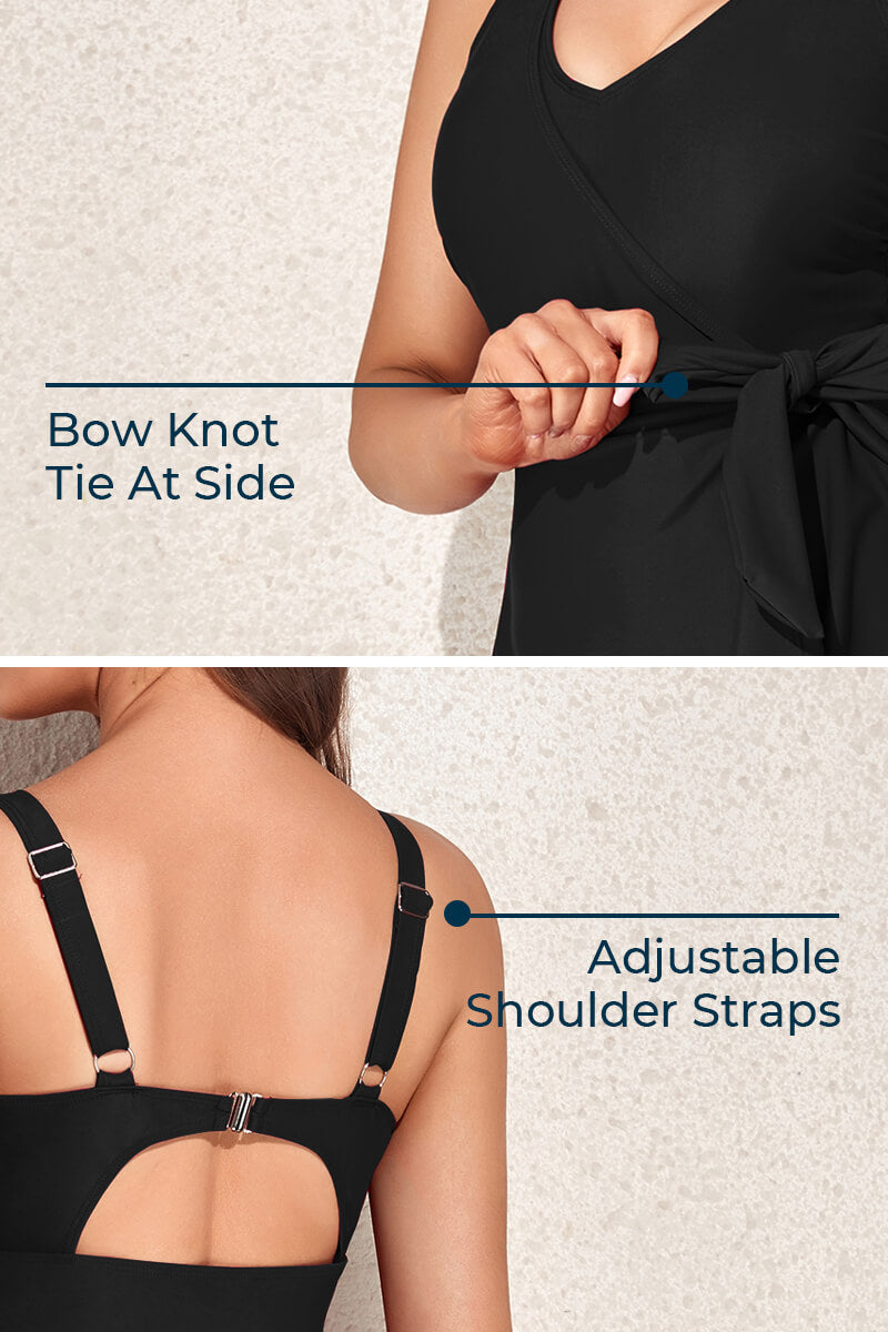 plus-size-one-piece-wrap-tie-side-buckles-back-swimdress#color_black