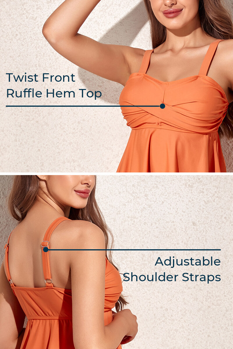 womens-two-piece-twist-front-ruffle-hem-tankini-swimsuit#color_orange-crush-beige-island-bloom