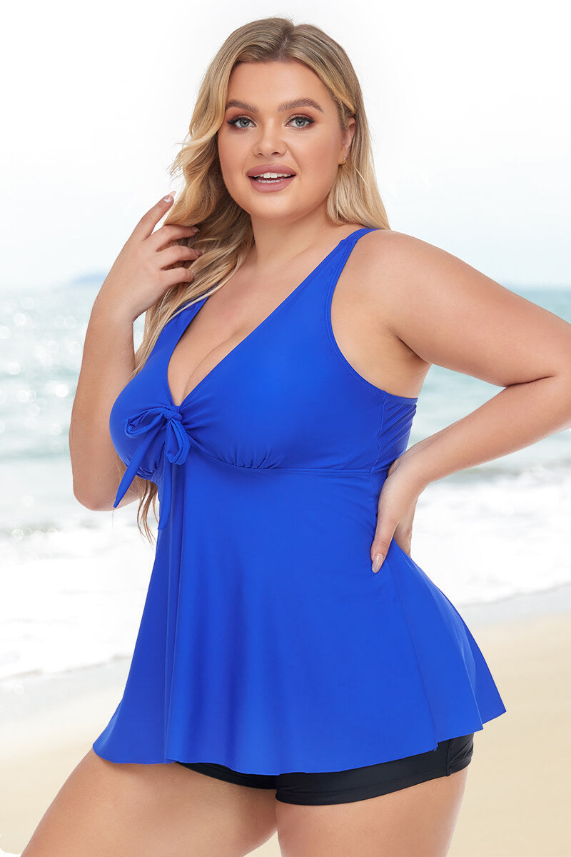 plus-size-two-piece-v-neck-high-waist-tummy-control-tankini-swimsuit#color_sapphire-blue