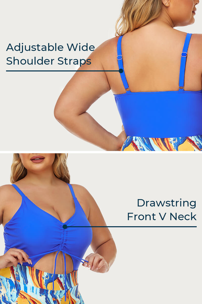 plus-size-one-piece-knotted-cutout-swimsuit-for-women#color_sapphire-blue-lava-3-rainbow