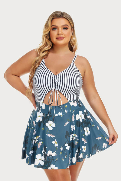 plus-size-one-piece-knotted-cutout-swimsuit-for-women#color_white-stripe-magnolia-garden