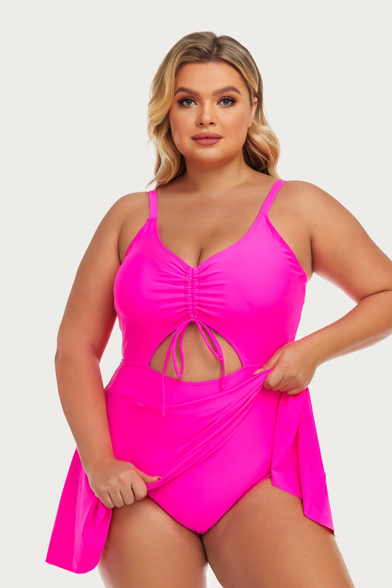 plus-size-one-piece-knotted-cutout-swimsuit-for-women#color_barbie-pink
