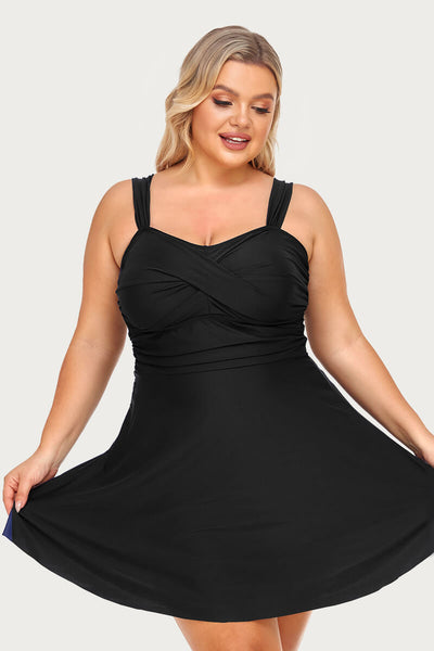 plus-size-two-piece-high-waist-ruched-twist-front-swimdress#color_black